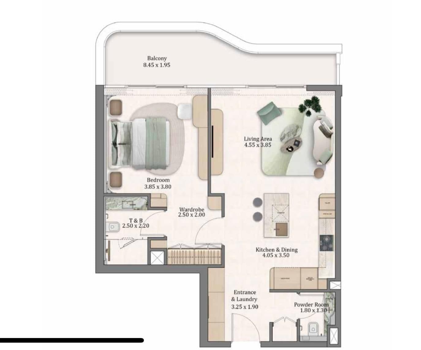 Grundriss für 1 Bedroom