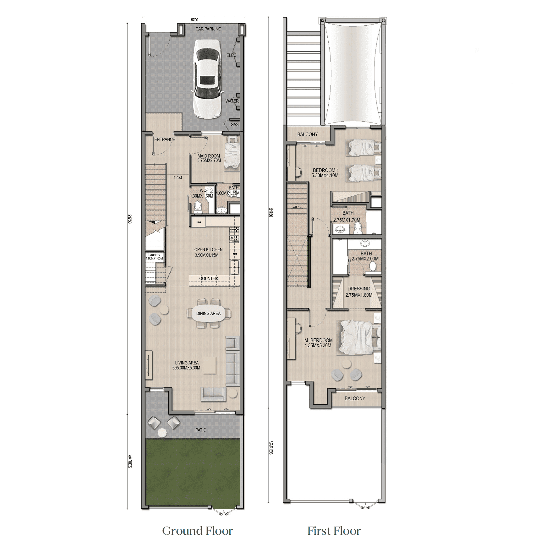 Floor plan for 2 BR Townhouse