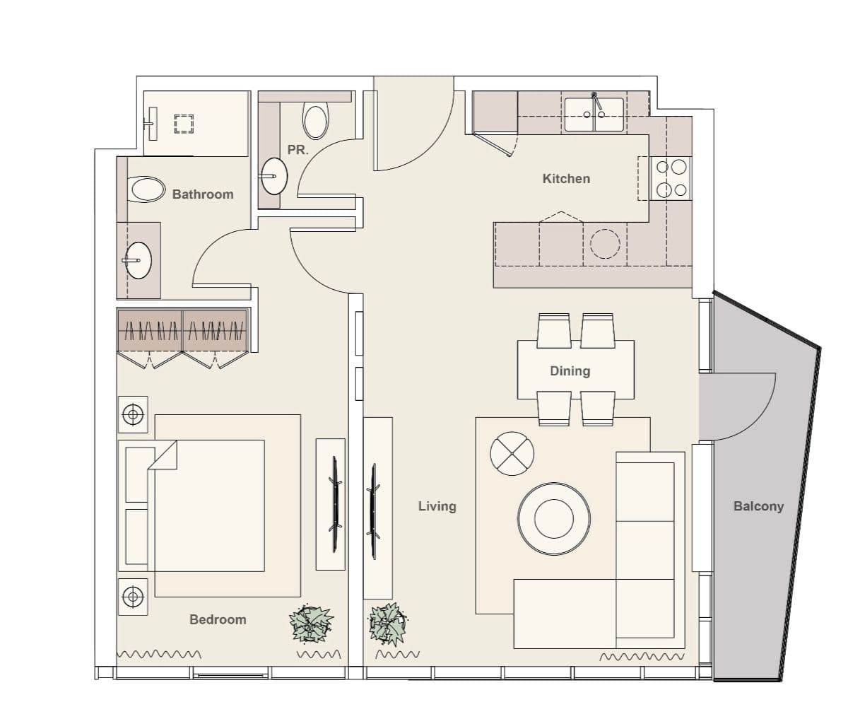 Floor plan for 1 BEDROOM suit 