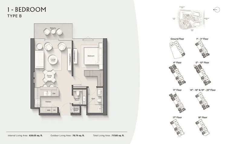 Grundriss für 1 BEDROOM 