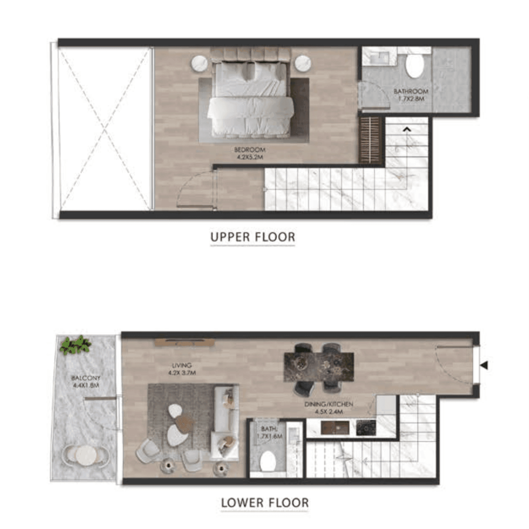 Floor plan for 1 BR/Duplex
