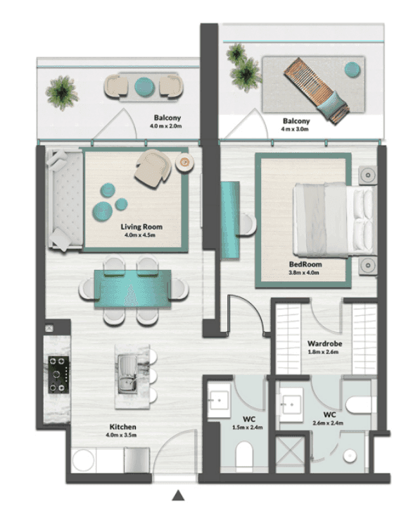 Floor plan for 1 BR
