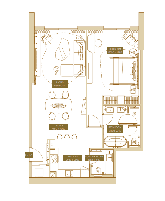 Floor plan for 1 BR