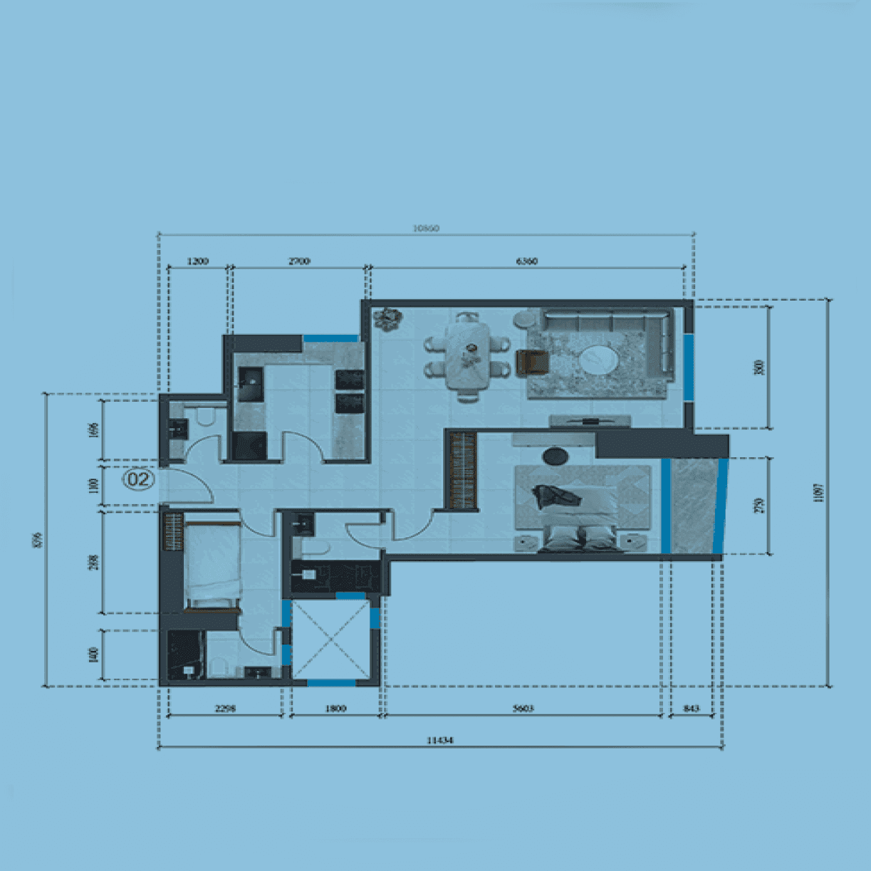 Floor plan for 1 BR 