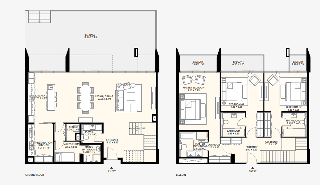 Floor plan for 3 BR Villa