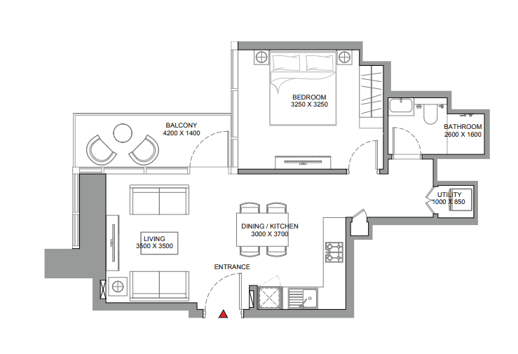 Floor plan for 1 BR