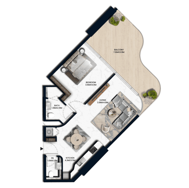 Floor plan for 1 BR