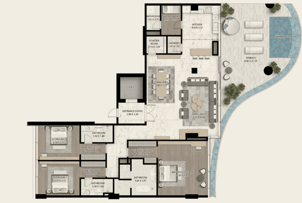Floor plan for 3 BR