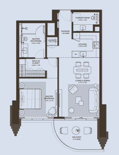 Floor plan for 1 BR