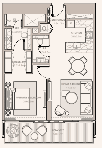 Floor plan for 1 BR