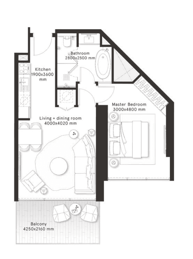 Grundriss für 1 Schlafzimmer