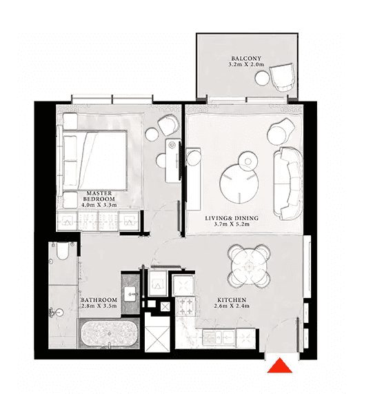 Grundriss für 1 Schlafzimmer