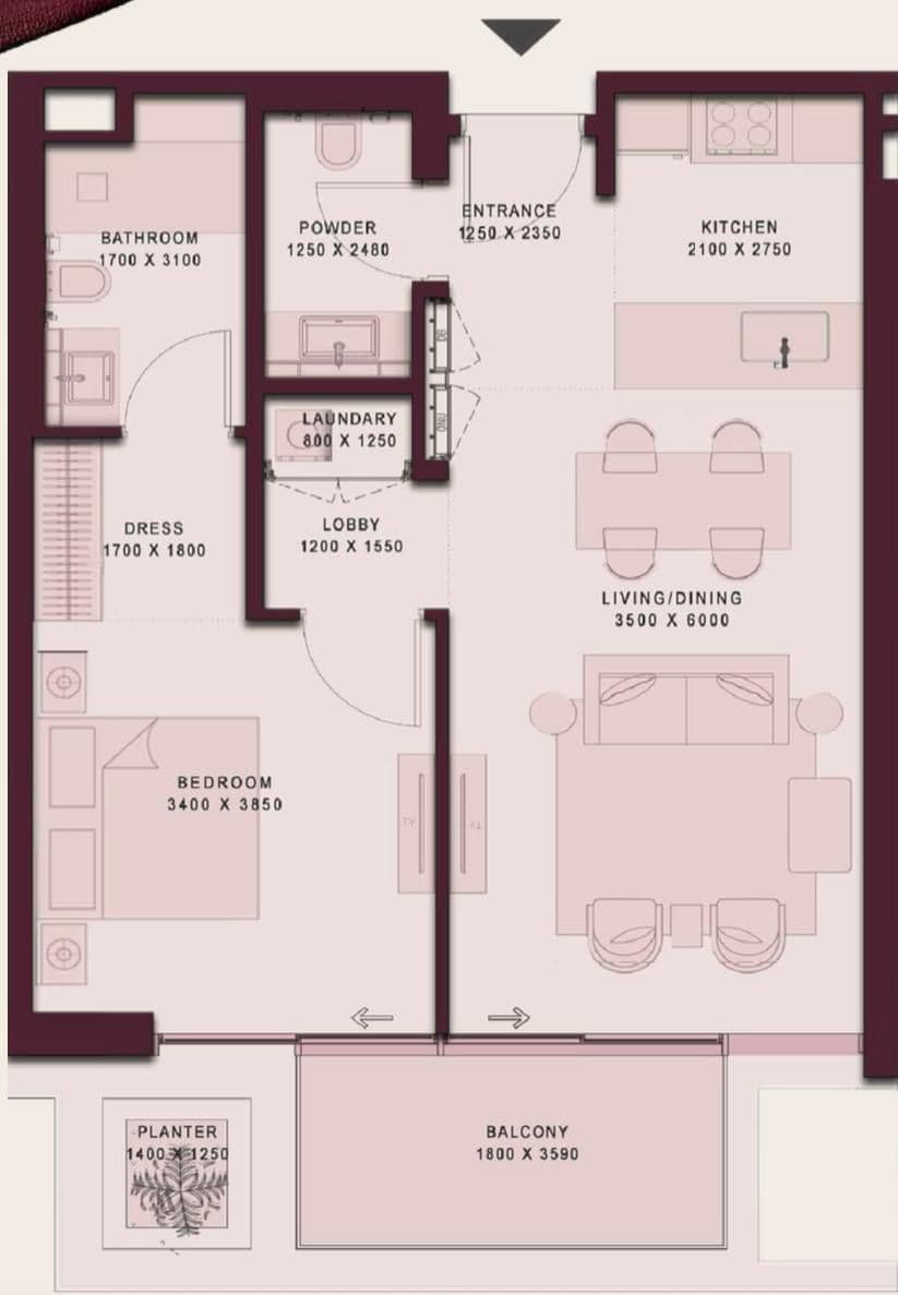 Grundriss für 1 bedroom