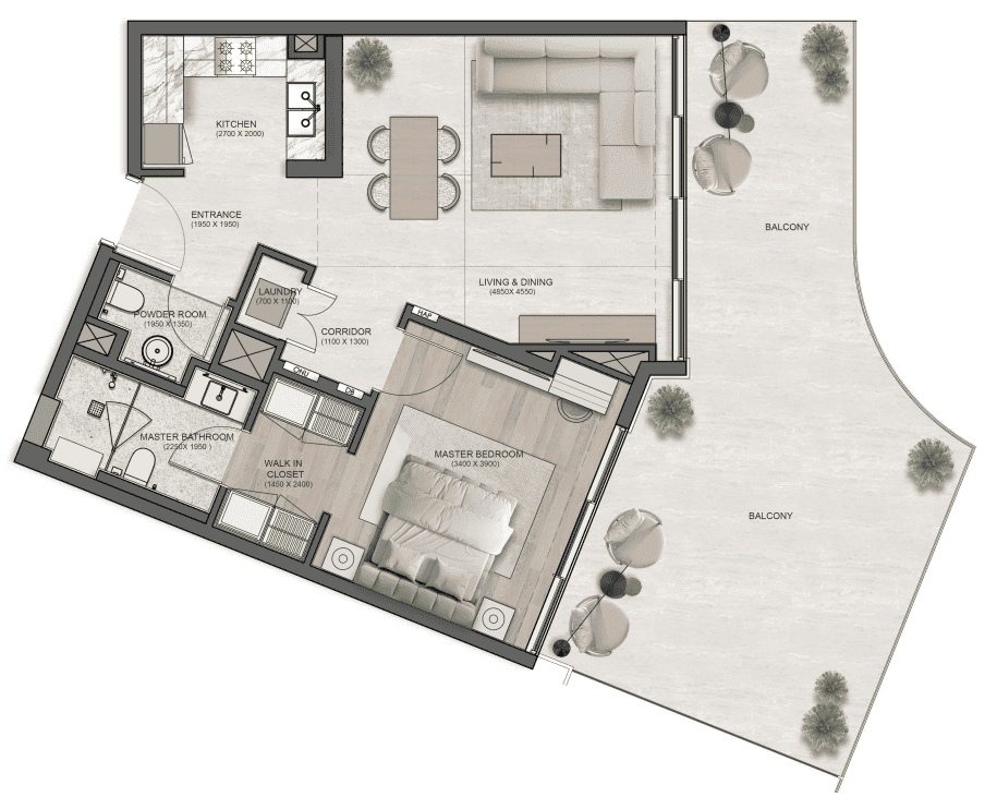 Grundriss für 1 Schlafzimmer