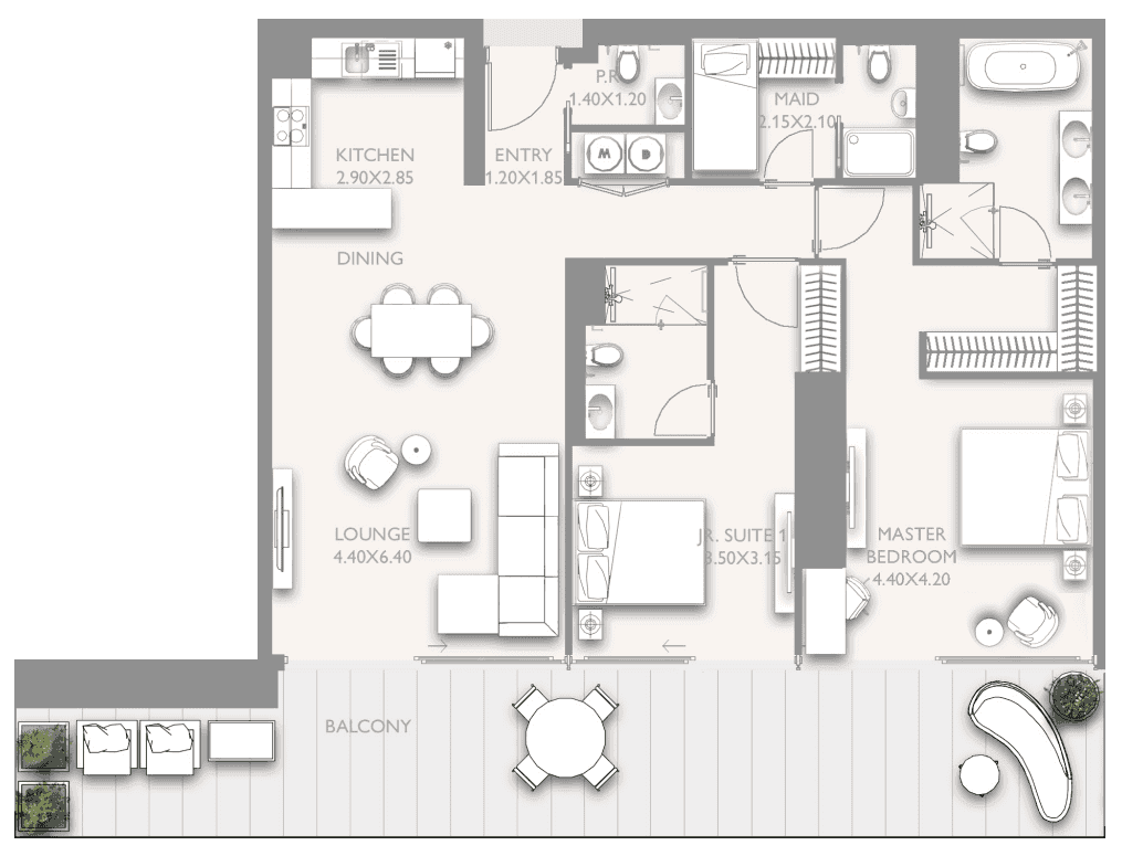 Grundriss für 2 Schlafzimmer
