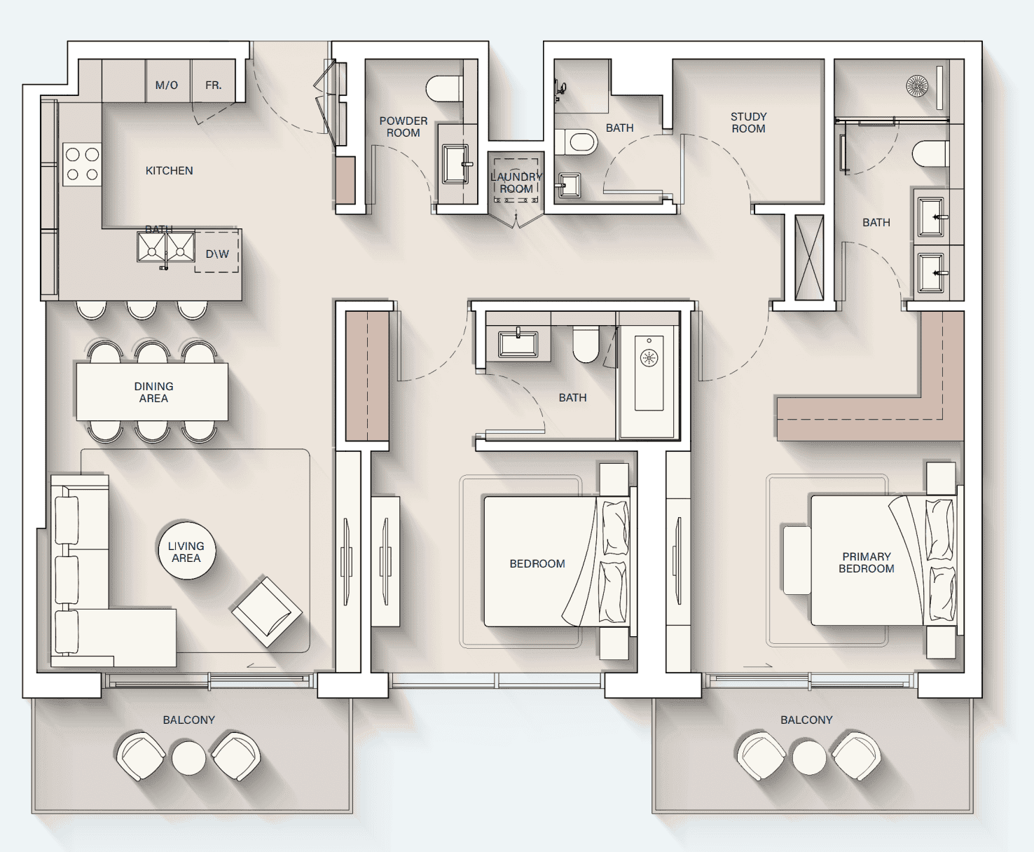 Grundriss für 2 Schlafzimmer