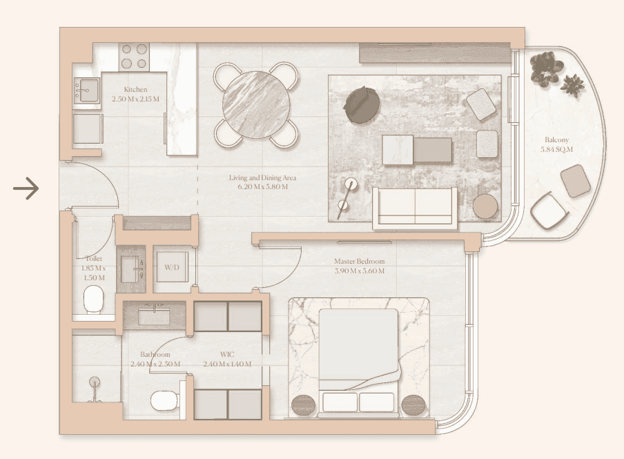 Grundriss für 1 Schlafzimmer